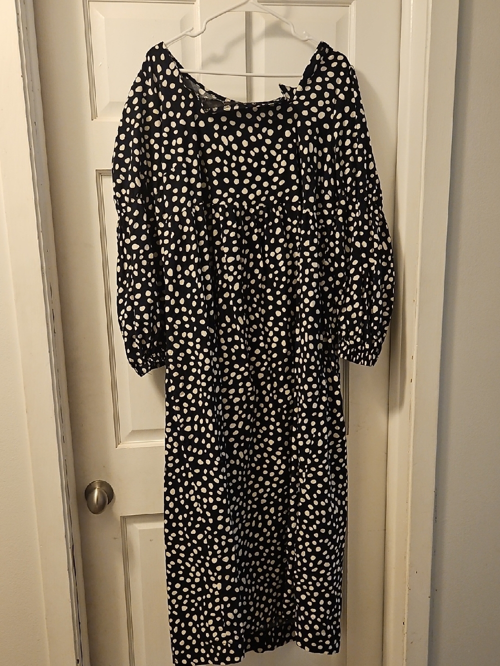 Who What Wear Black and White Spot Print Midi Dress